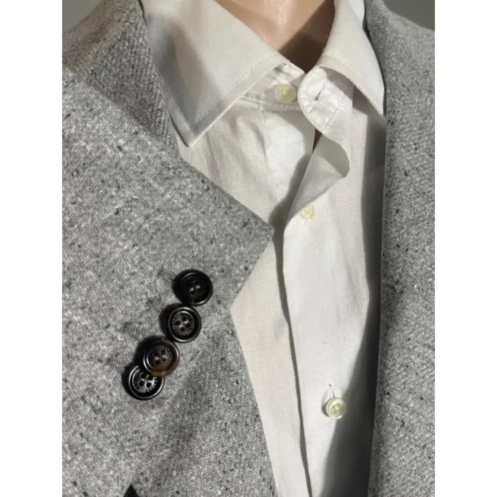 Brunello Cucinelli Light Gray Flannel Tweed Blazer 50 40R Wool Cashmere